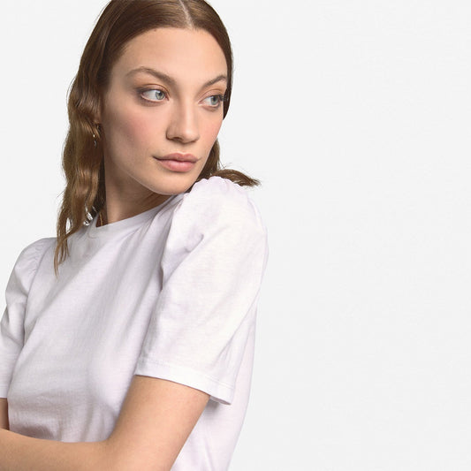 - Classic Puff-Sleeve T-Shirt - White