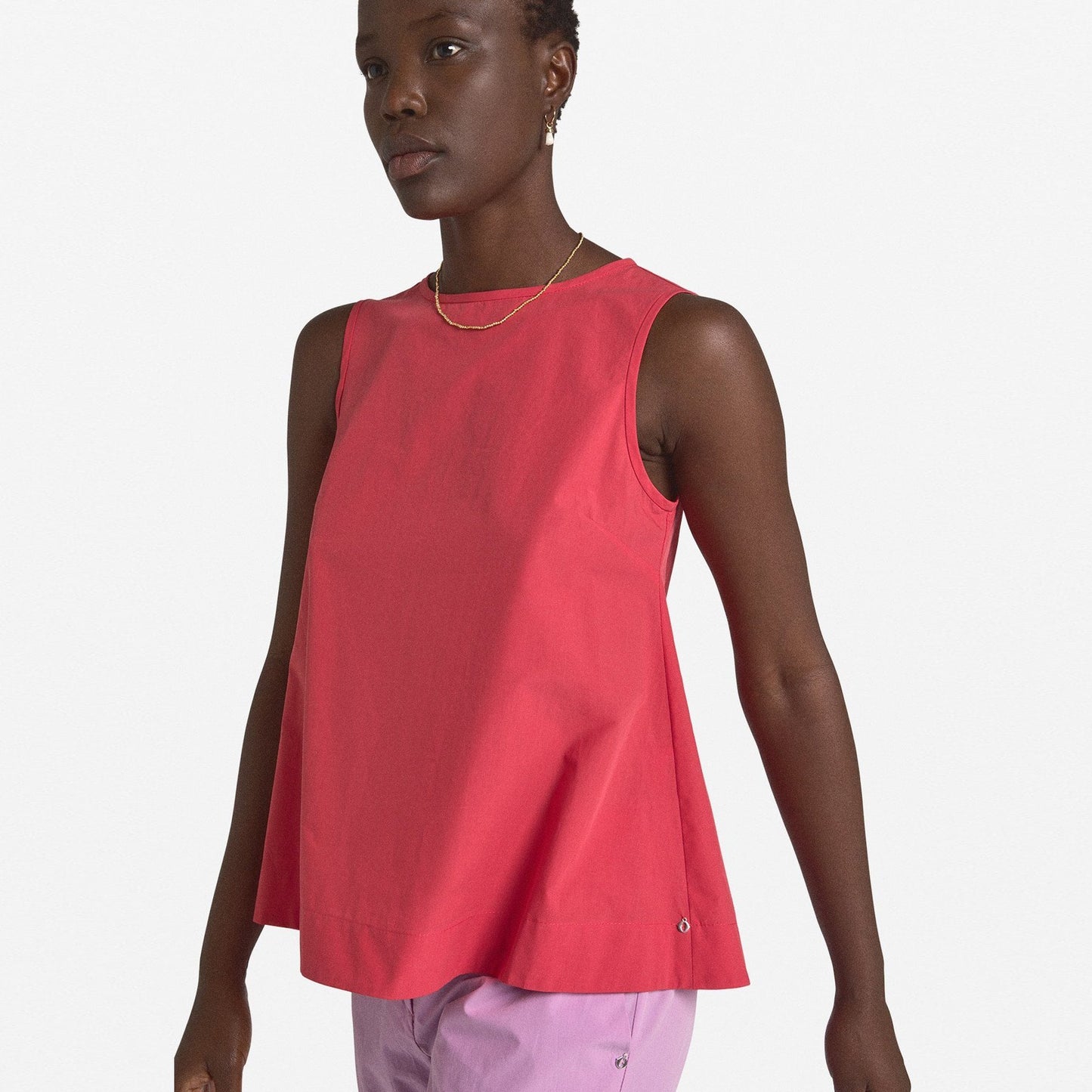 - Sleeveless Poplin Top - Coral