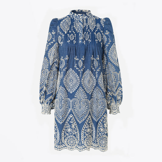 - Tepic - Embroidered Denim Dress - Blue