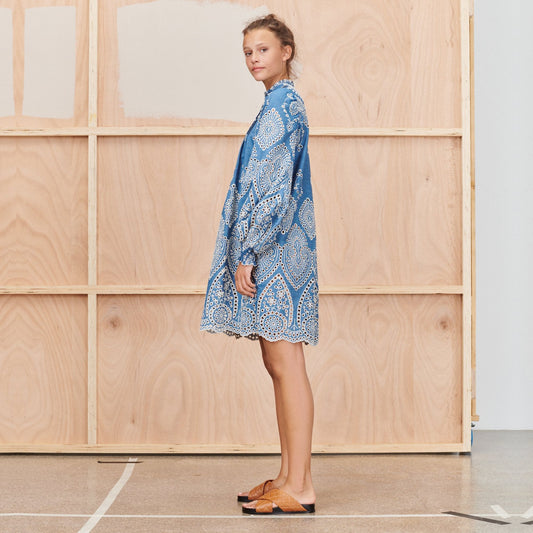 - Tepic - Embroidered Denim Dress - Blue