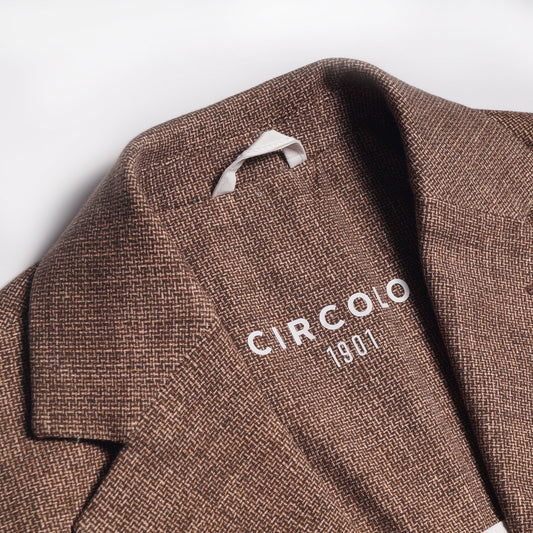 - Weave Print Jersey Blazer - Brown/Beige