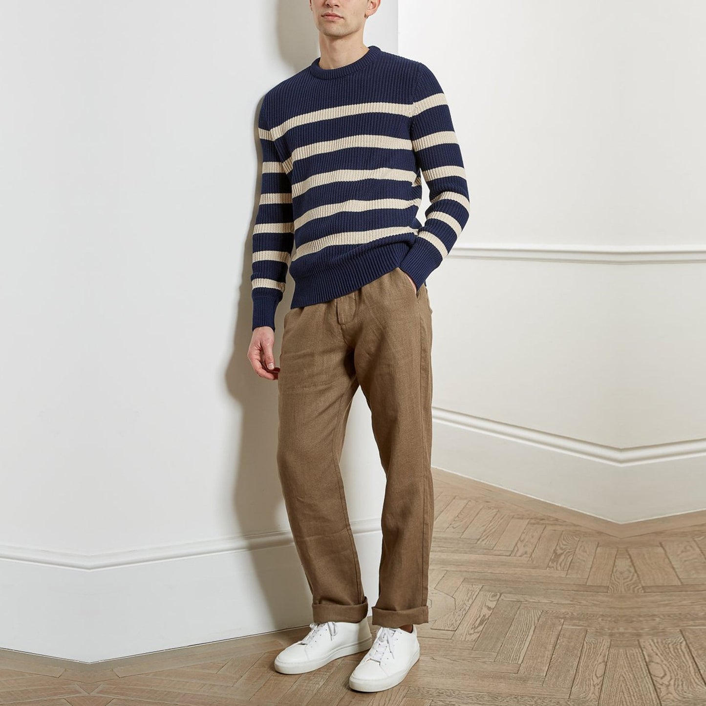 - Blenheim - Stripe Knit Jumper - Navy/Cream