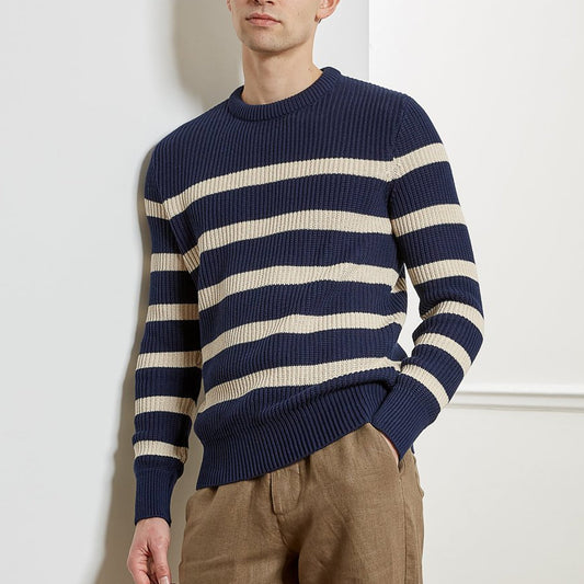 - Blenheim - Stripe Knit Jumper - Navy/Cream