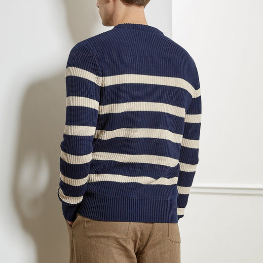 - Blenheim - Stripe Knit Jumper - Navy/Cream