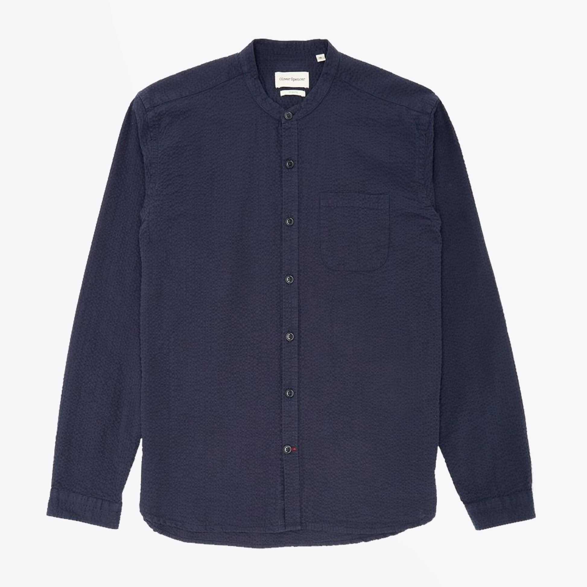 Oliver Grandad - Seersucker Cotton Shirt - Navy
