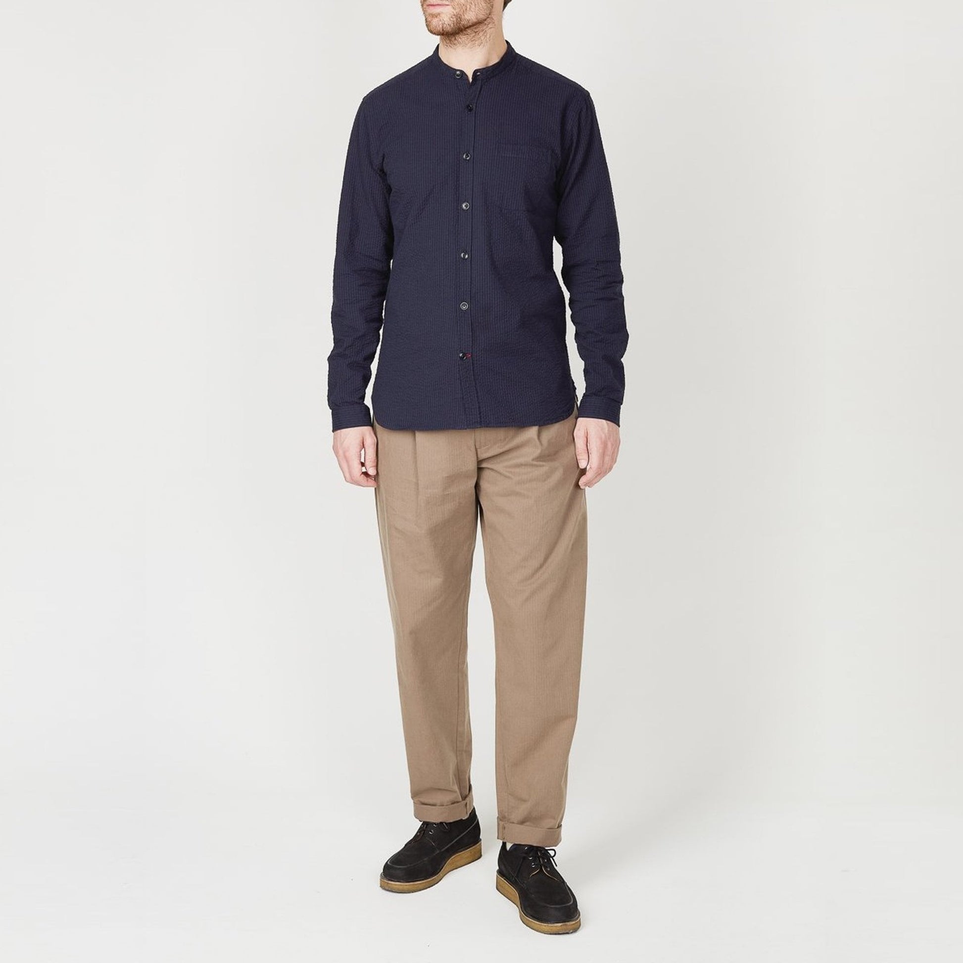 Oliver Grandad - Seersucker Cotton Shirt - Navy