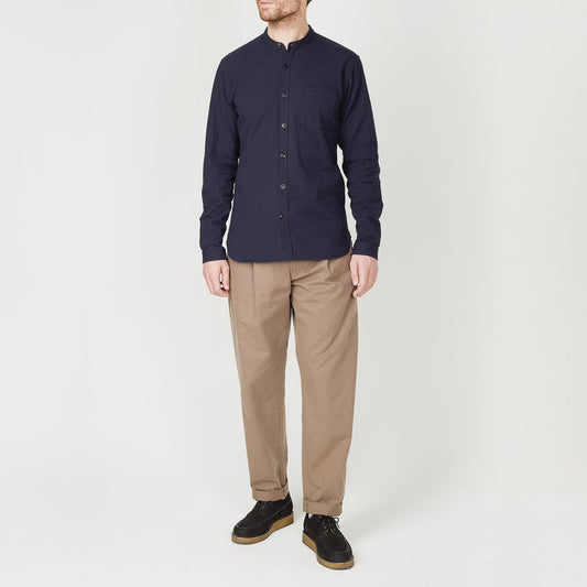 Grandad - Seersucker Cotton Shirt - Navy