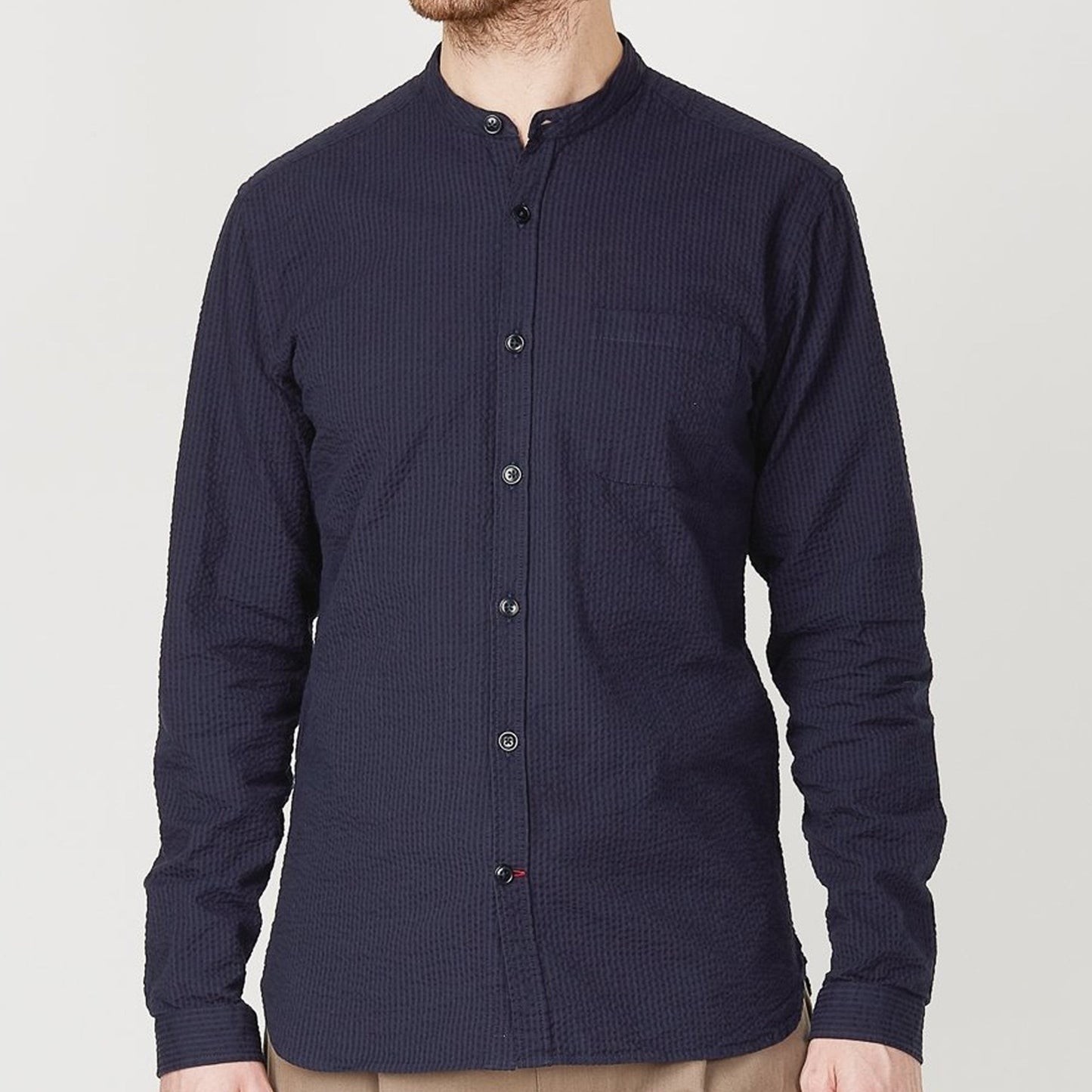 Grandad - Seersucker Cotton Shirt - Navy