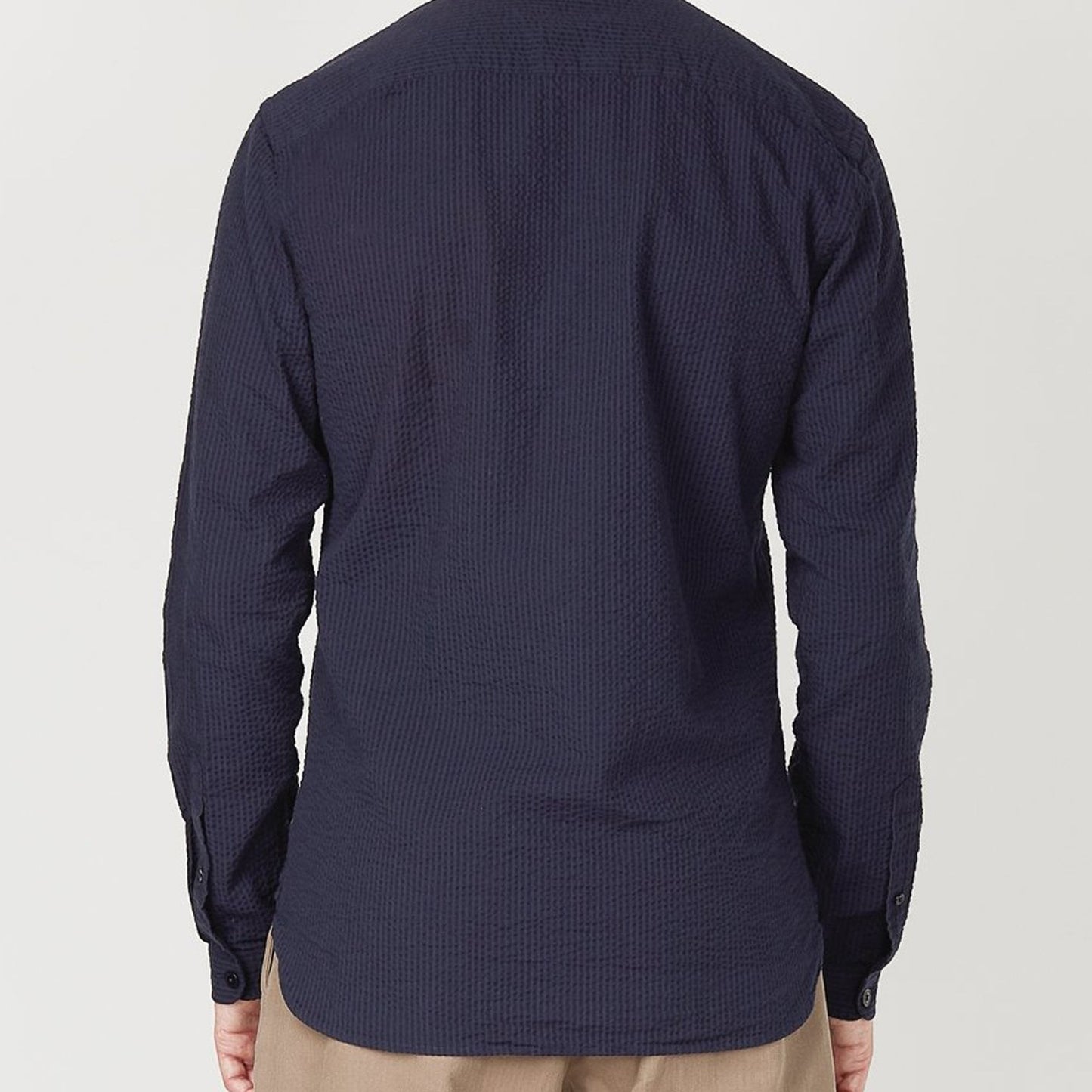 Grandad - Seersucker Cotton Shirt - Navy