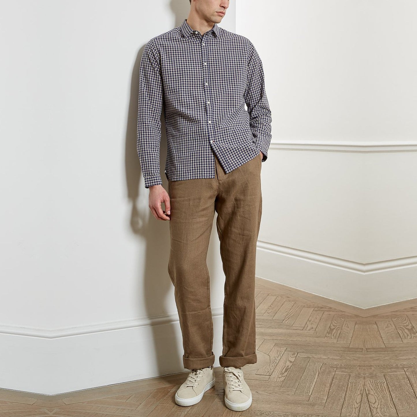 - Clerkenwell - Cotton Blend Check Tab Shirt - Blue