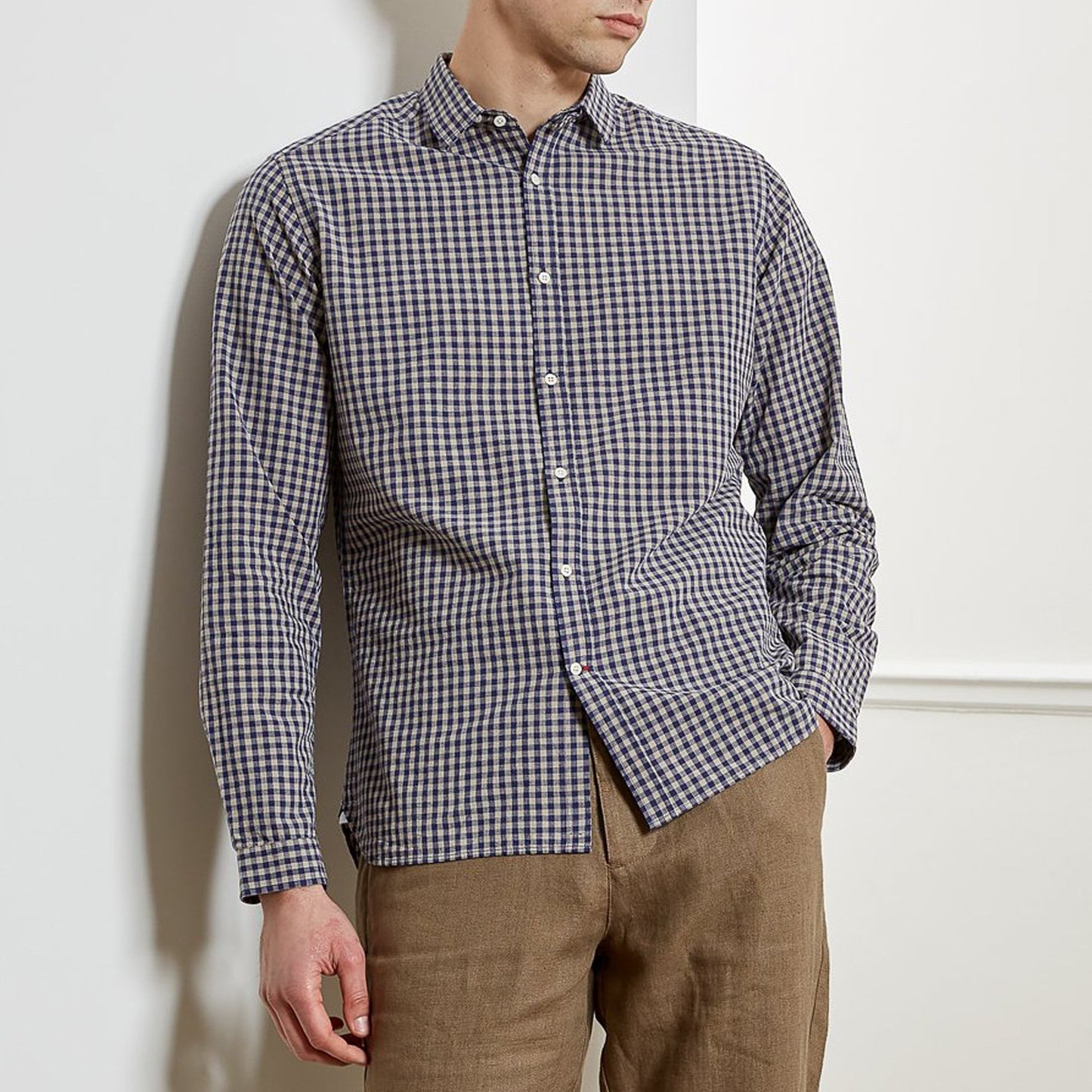 - Clerkenwell - Cotton Blend Check Tab Shirt - Blue