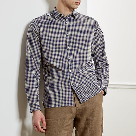 - Clerkenwell - Cotton Blend Check Tab Shirt - Blue