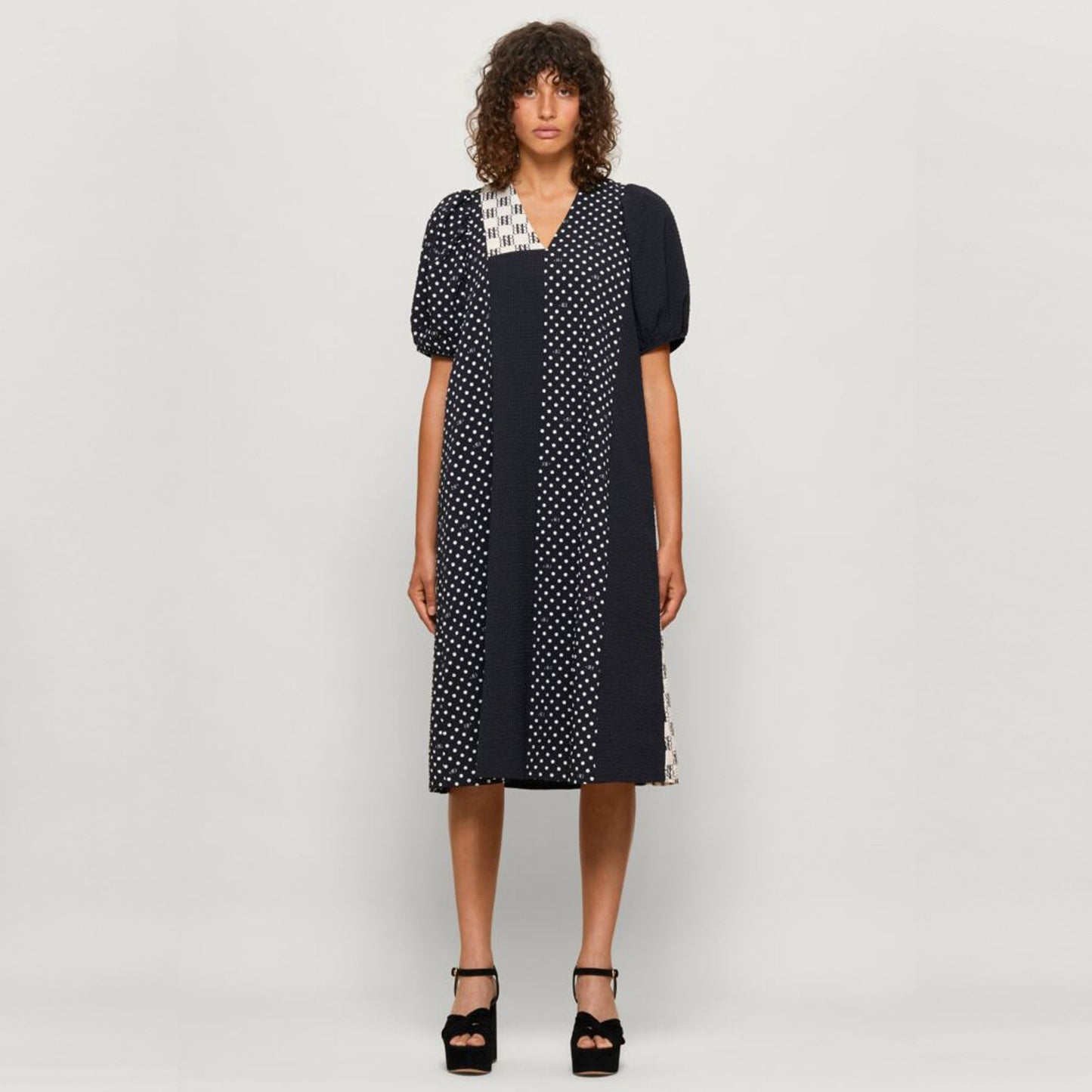 - Azalia Midi Polka Dot Dress - Black/White