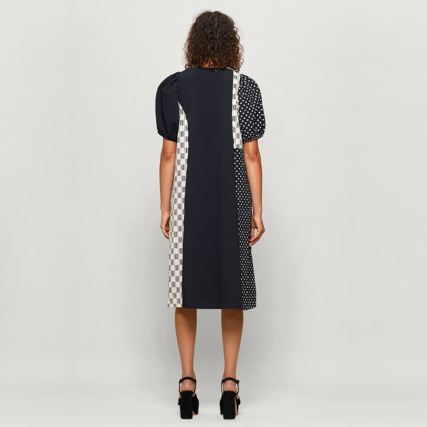 - Azalia Midi Polka Dot Dress - Black/White