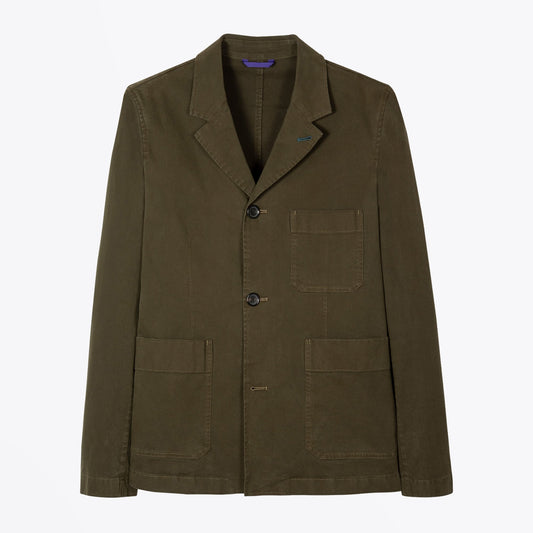 - Cotton-Stretch Convertible-Collar Jacket - Khaki Green