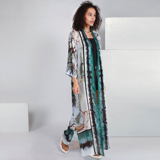 - Agines Maxi Bird Print Coverup - Blue/Multi