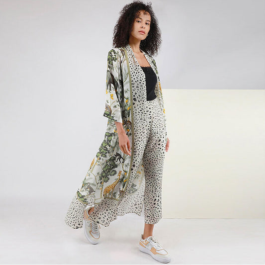 - Agines Maxi Animal Print Coverup - Off-White