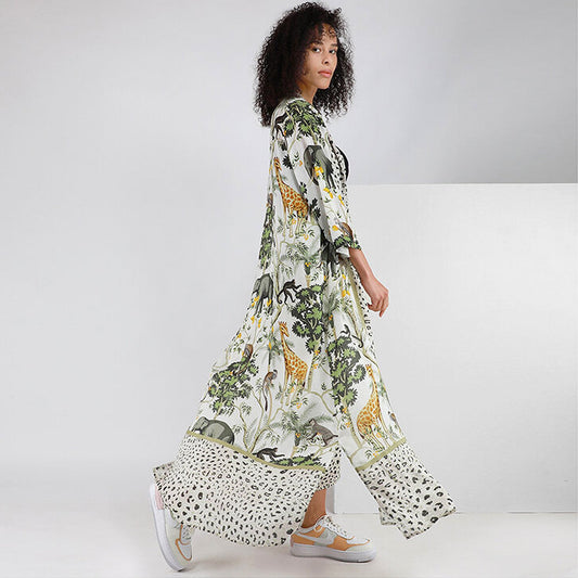 - Agines Maxi Animal Print Coverup - Off-White