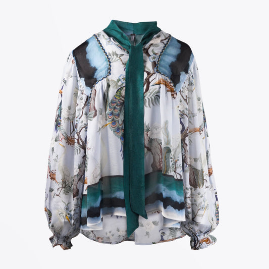 - Shery Bird Print Top - Blue/Multi