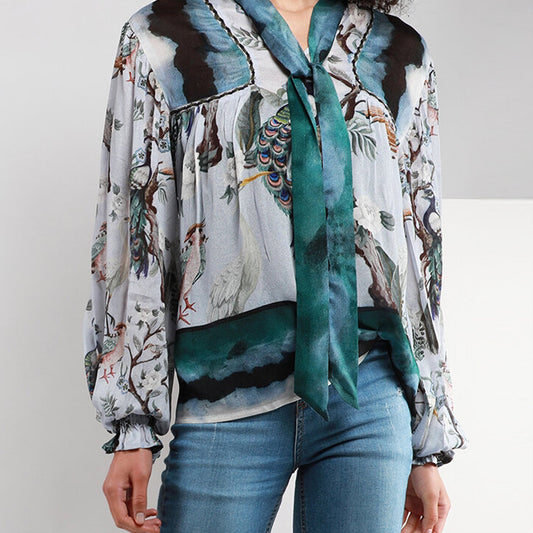 - Shery Bird Print Top - Blue/Multi