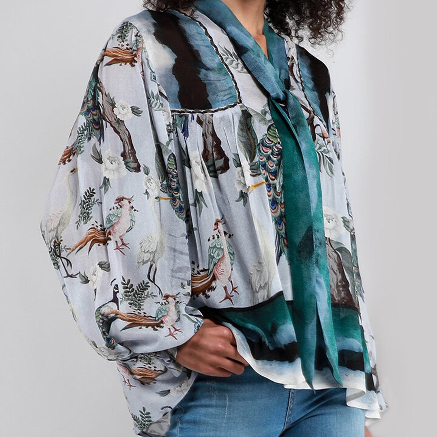 - Shery Bird Print Top - Blue/Multi