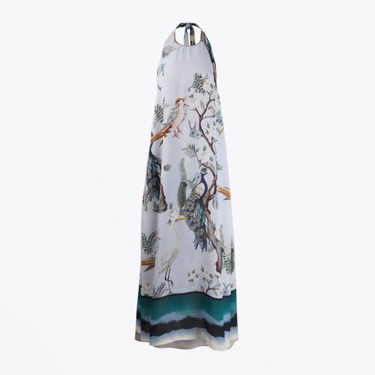 - Azlyn Halterneck Bird Print Dress - Blue/Multi