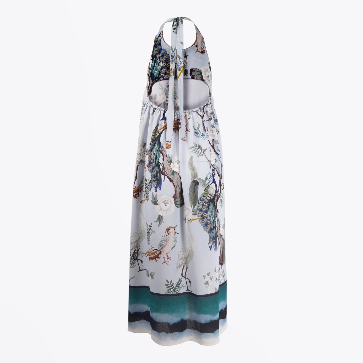 - Azlyn Halterneck Bird Print Dress - Blue/Multi