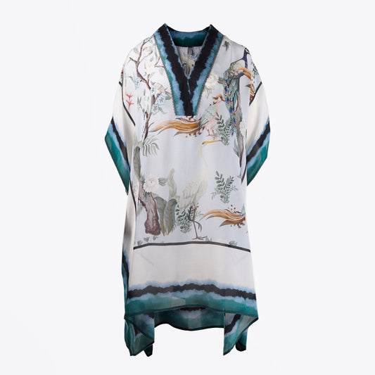 - Aliza Bird Print Poncho - Blue/Multi