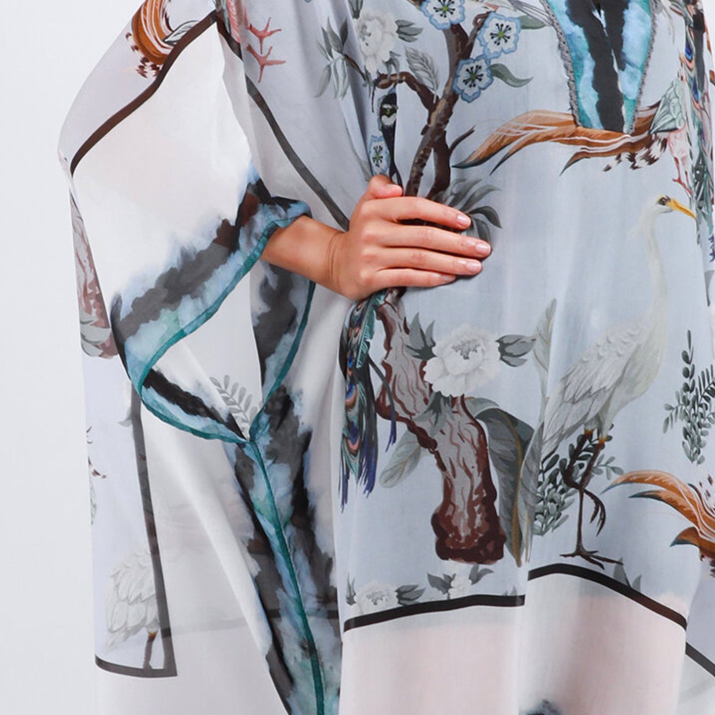 - Aliza Bird Print Poncho - Blue/Multi