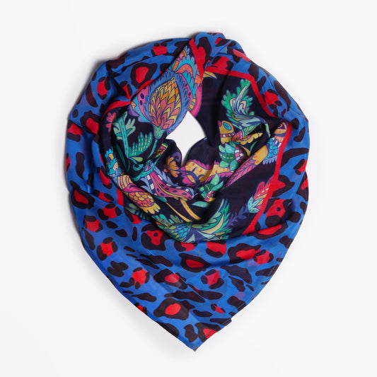 - Animal Print Scarf - Blue/Multi
