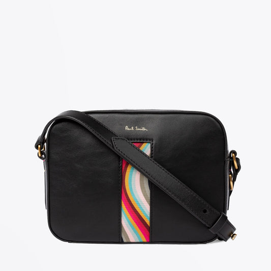 Leather 'Swirl' Cross-Body Bag - Black