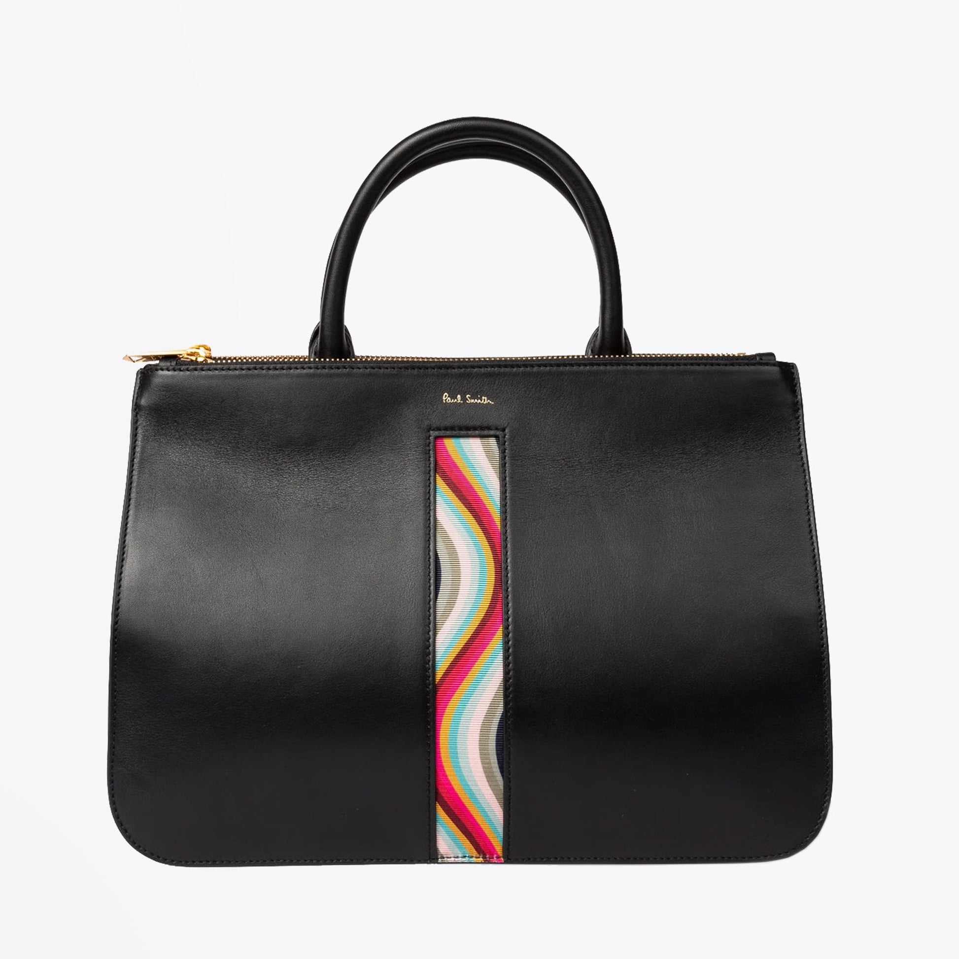 Paul Leather Tote Bag With 'Swirl' Print - Black