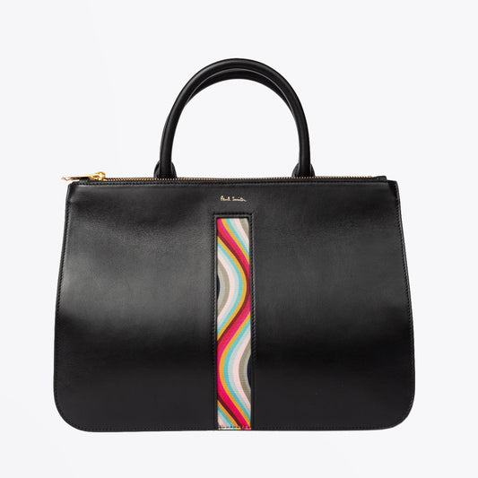 Leather Tote Bag With 'Swirl' Print - Black