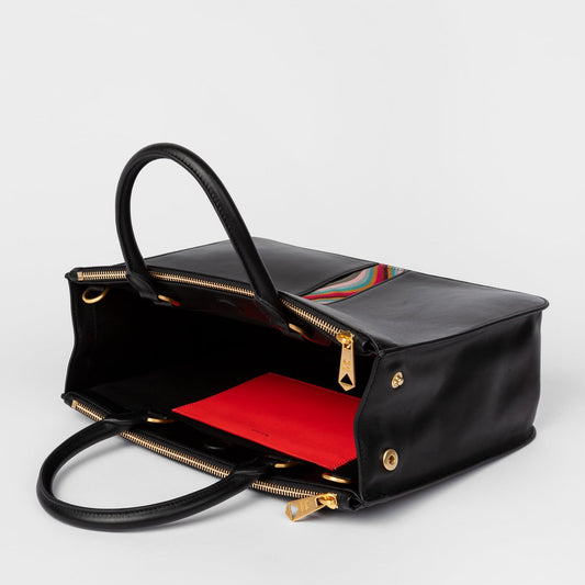 Leather Tote Bag With 'Swirl' Print - Black