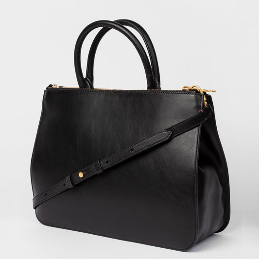 Leather Tote Bag With 'Swirl' Print - Black