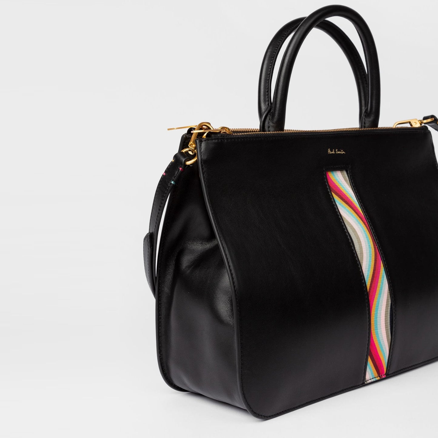 Leather Tote Bag With 'Swirl' Print - Black