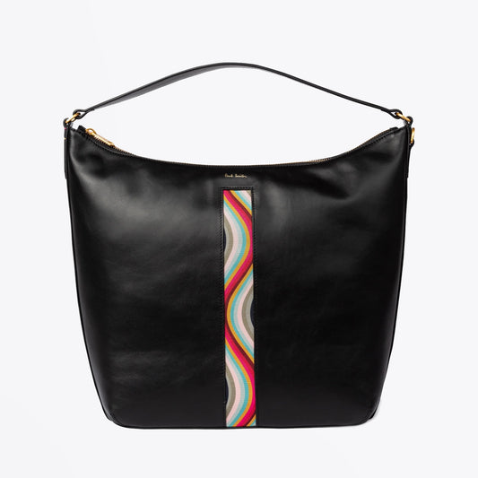 Leather Hobo Bag With 'Swirl' Print - Black