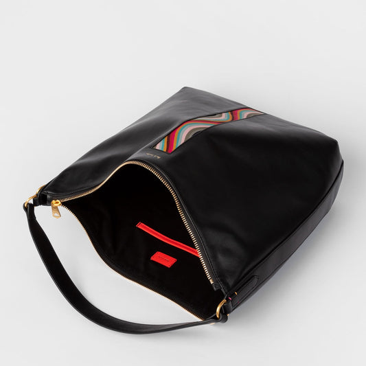 Leather Hobo Bag With 'Swirl' Print - Black