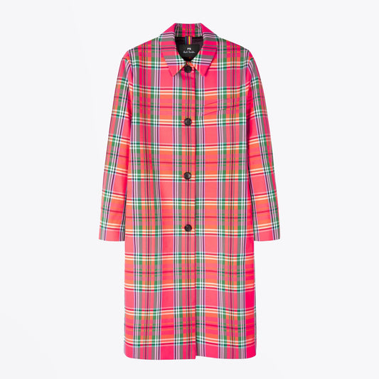 - Check Cotton-Blend Mac Coat - Pink/Multi