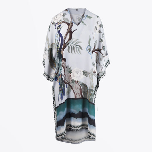 - Amireya Bird Print Kaftan - Blue/Multi