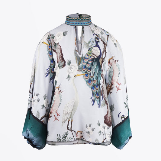 Misa Bird Print Top - Blue/Multi