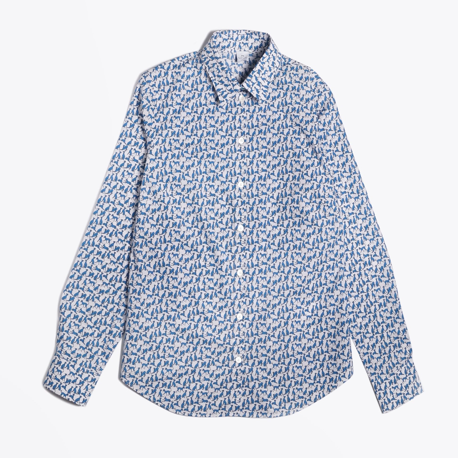 Paul Mini Dog Print Shirt - Blue/White