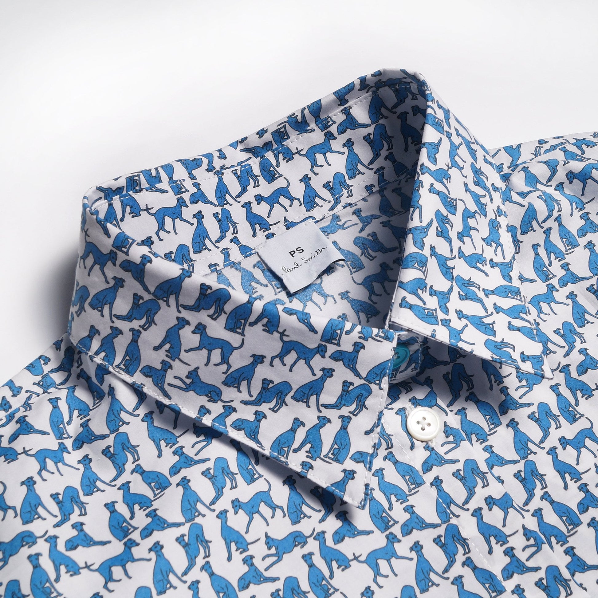 Paul Mini Dog Print Shirt - Blue/White