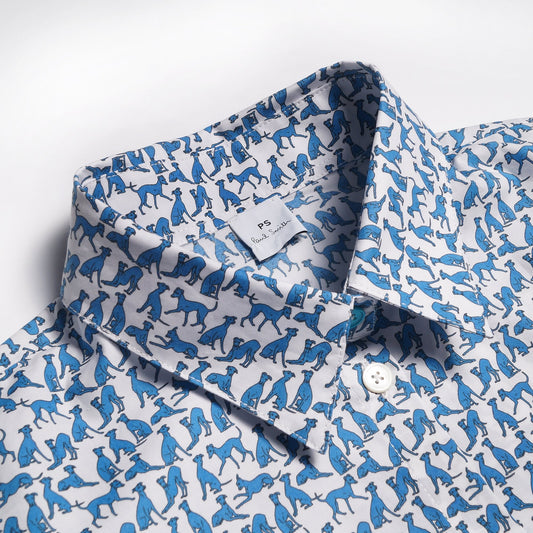 Mini Dog Print Shirt - Blue/White