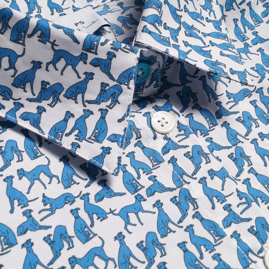 Mini Dog Print Shirt - Blue/White