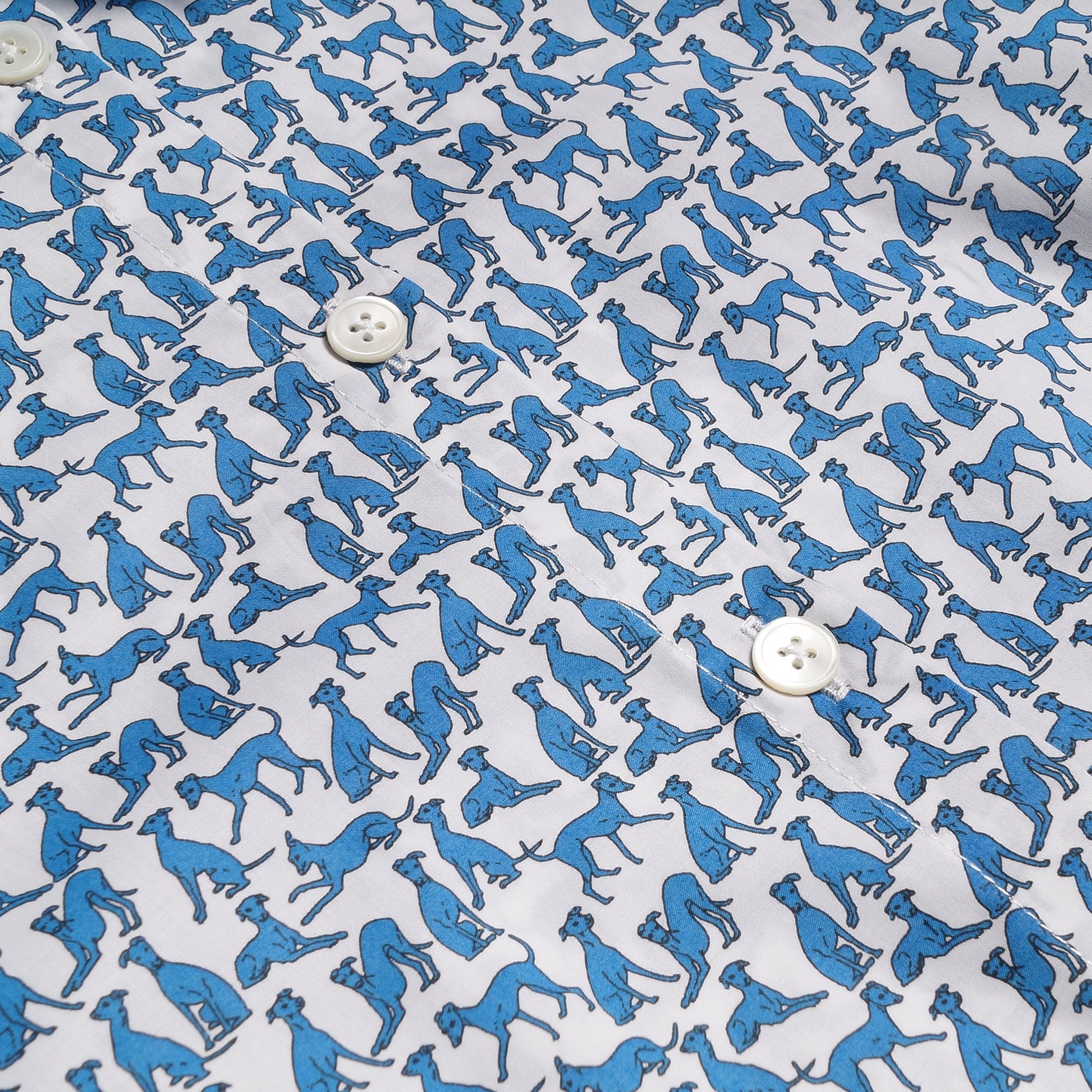Paul Mini Dog Print Shirt - Blue/White