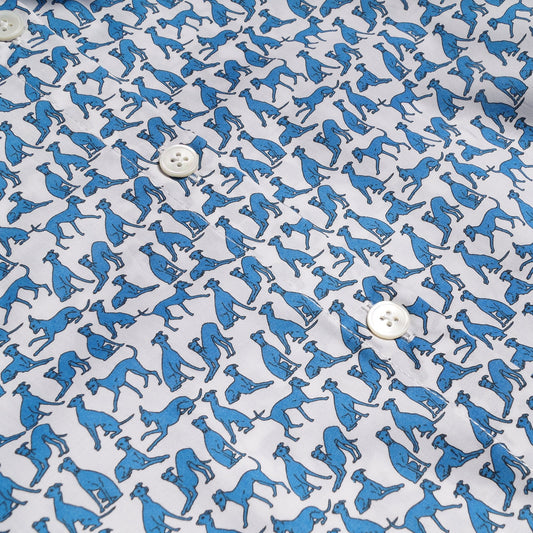 Mini Dog Print Shirt - Blue/White