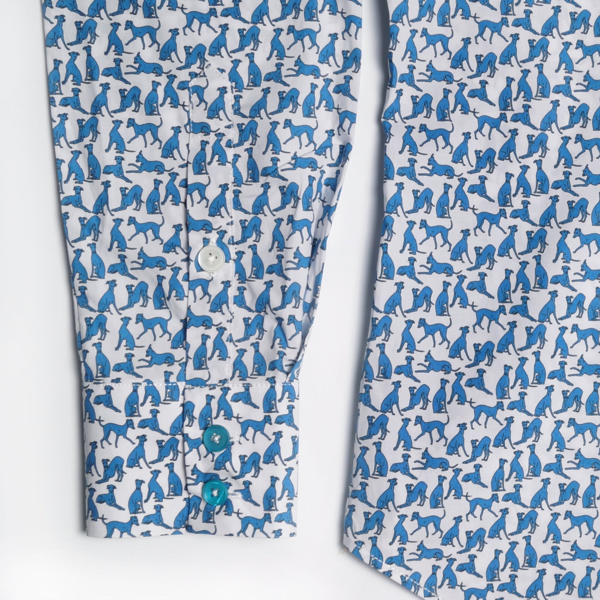 Paul Mini Dog Print Shirt - Blue/White