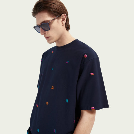 - Embroidered T-Shirt - Navy