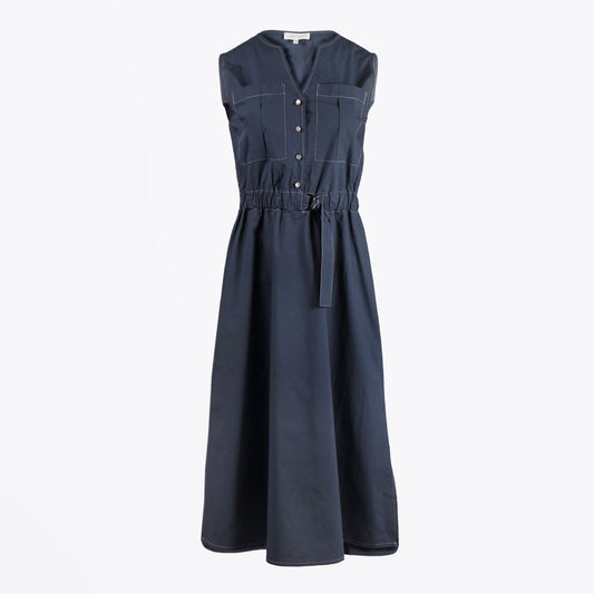 Florida - Sleeveless Belted Dress - Grey/Blue